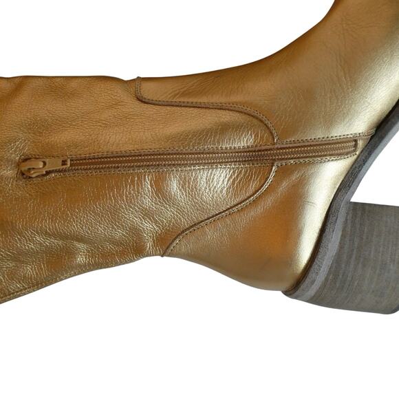 Free People Metallic Gold Essential Tall Slouch Leather Boot Spain Women 9 - Picture 9 of 14